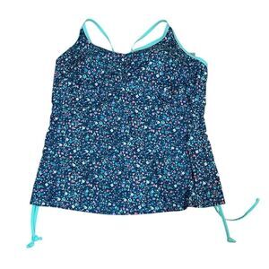 Free Country dainty flowers Tankini Top, blue, aqua, XXL